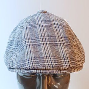 D&Y NEWSBOY MENS FLAT CAP - BLUE /TAN / WHITE - LARGE